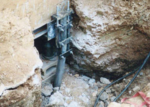 a bent, failed foundation push pier installed in Juneau.